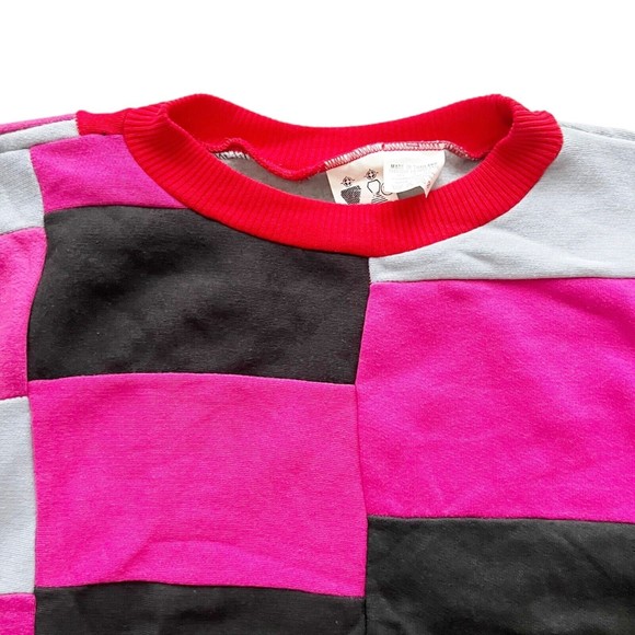 Blowout LA Vtg 90s Patchwork Colorblock Sweatshirt Pink Red Black Grey Unisex - Picture 2 of 12
